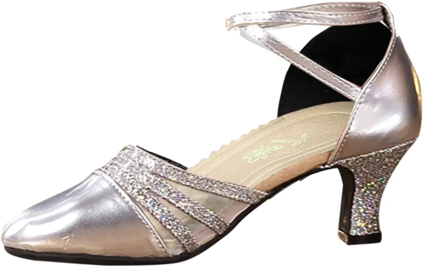 High Heels for Women 2025 T-Strap Dance Sandals Glitter Ballroom Shoes with Ankle Strap Wedding Party Pumps