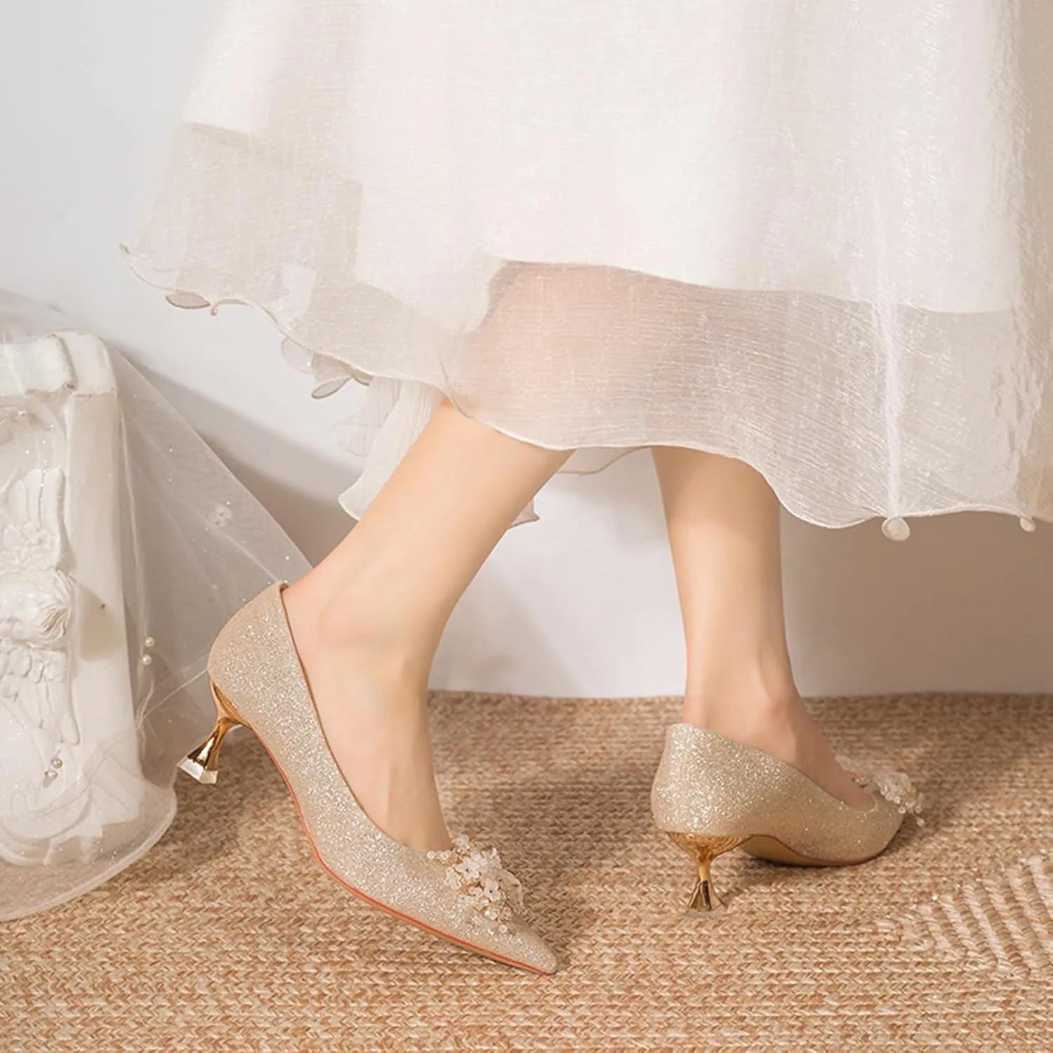 High Heels for Women Pumps Closed Pointed Toe Stiletto Heels Dress Wedding Shoes Comfortable Shiny Heels
