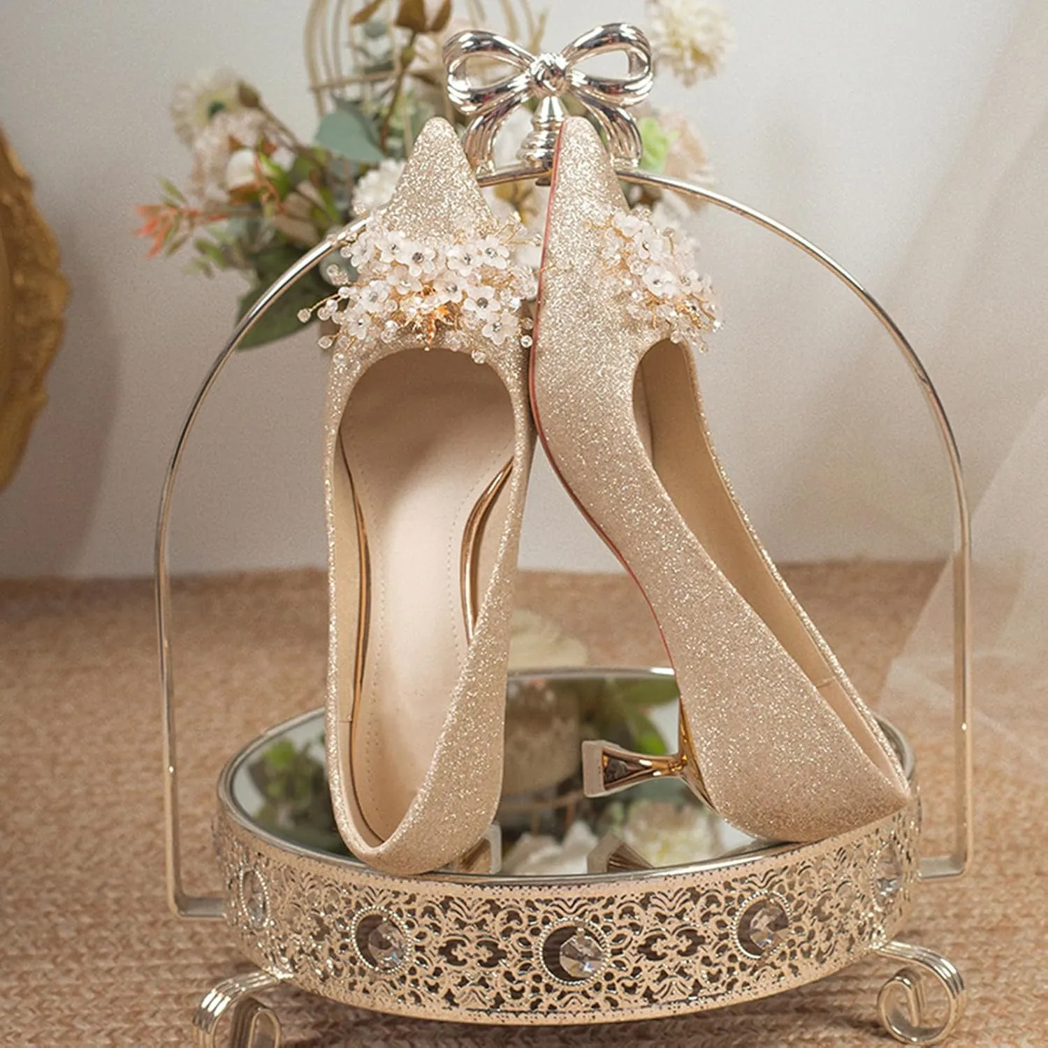 High Heels for Women Pumps Closed Pointed Toe Stiletto Heels Dress Wedding Shoes Comfortable Shiny Heels
