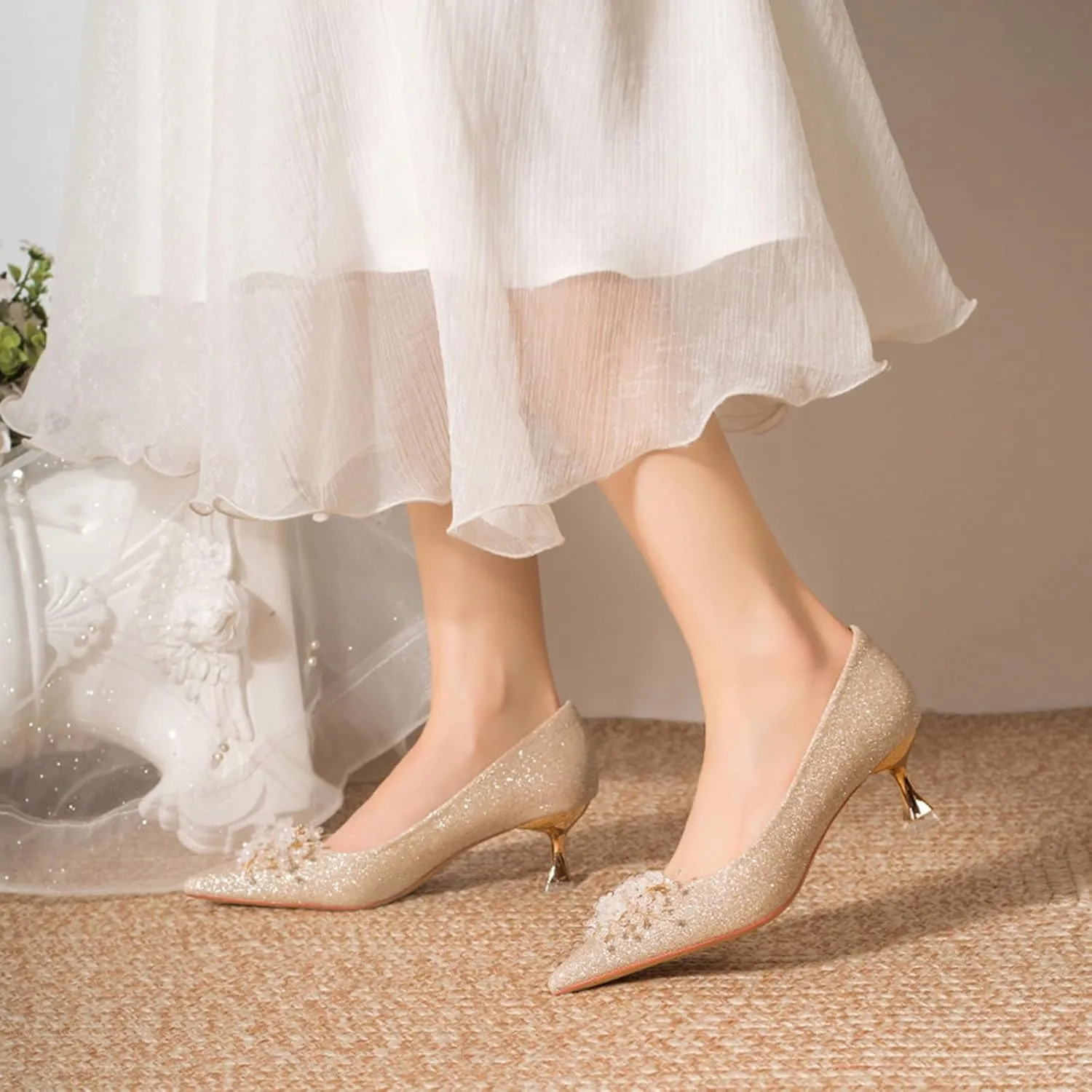High Heels for Women Pumps Closed Pointed Toe Stiletto Heels Dress Wedding Shoes Comfortable Shiny Heels