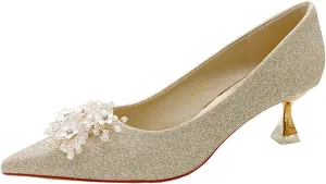 High Heels for Women Pumps Closed Pointed Toe Stiletto Heels Dress Wedding Shoes Comfortable Shiny Heels