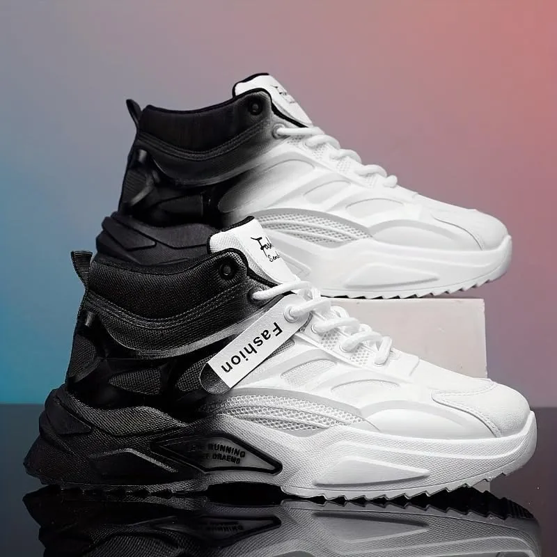 High-Top Gradient Lace-Up Skate Sneakers - Breathable, Good Grip, Comfortable Design - Men's Casual Outdoor Activities