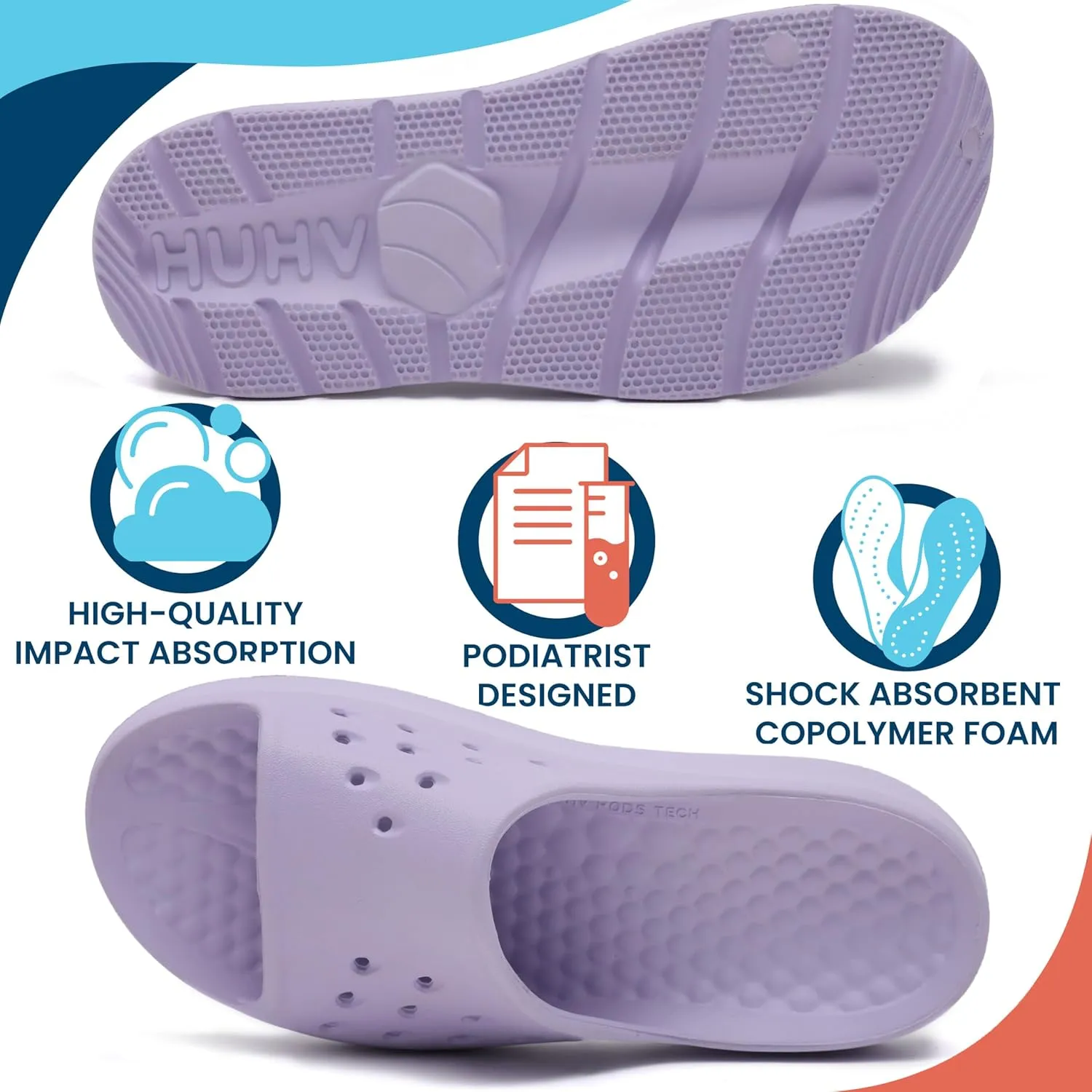 HUHV Women's MAX Cushion Arch Pod Tech Recovery comfort Slide Sandal with Comfort Orthotic Arch Support and our Proprietary HEALIUM Foam Technology
