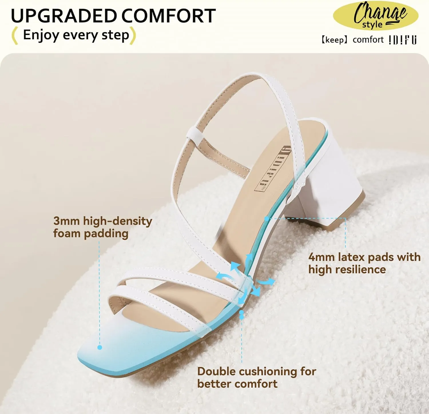 IDIFU IN3 Strappy Heels for Women - Low Block Chunky Heels - Open Square Toe Slingback Sandals - Comfortable & Trendy Dress Shoes for Women's Wedding, Bridal & Prom