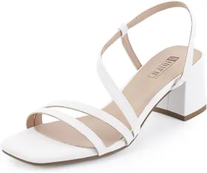 IDIFU IN3 Strappy Heels for Women - Low Block Chunky Heels - Open Square Toe Slingback Sandals - Comfortable & Trendy Dress Shoes for Women's Wedding, Bridal & Prom