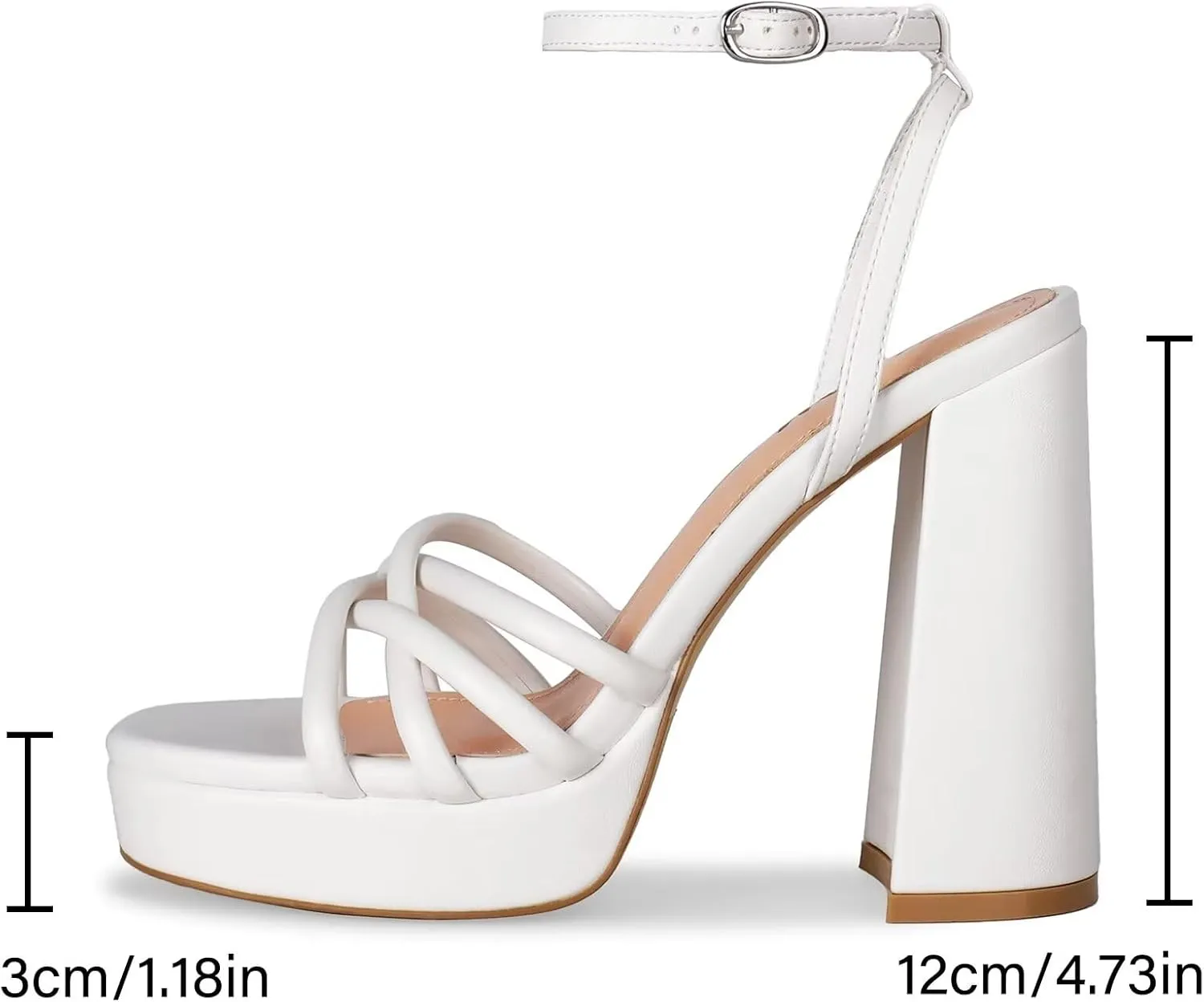 ISNOM Platform Chunky Heels for Women with Round Toe Strappy Heels for Wedding Party Date Shopping Travel Festival Holiday
