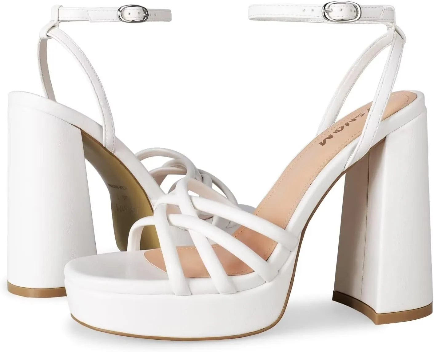 ISNOM Platform Chunky Heels for Women with Round Toe Strappy Heels for Wedding Party Date Shopping Travel Festival Holiday