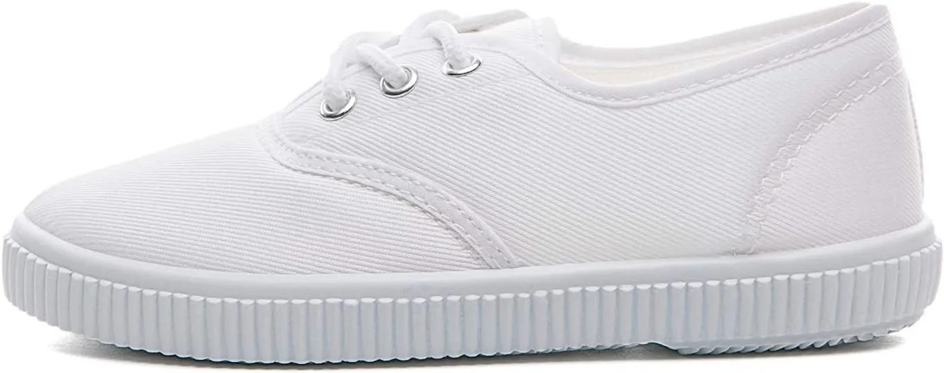 JGKDTX Boy's Girl's Lace up Sneakers Unisex White Canvas Shoes(Toddler/Little Kid)