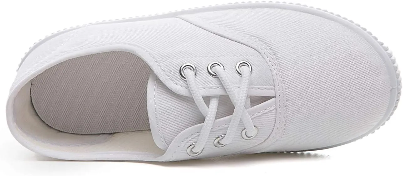 JGKDTX Boy's Girl's Lace up Sneakers Unisex White Canvas Shoes(Toddler/Little Kid)