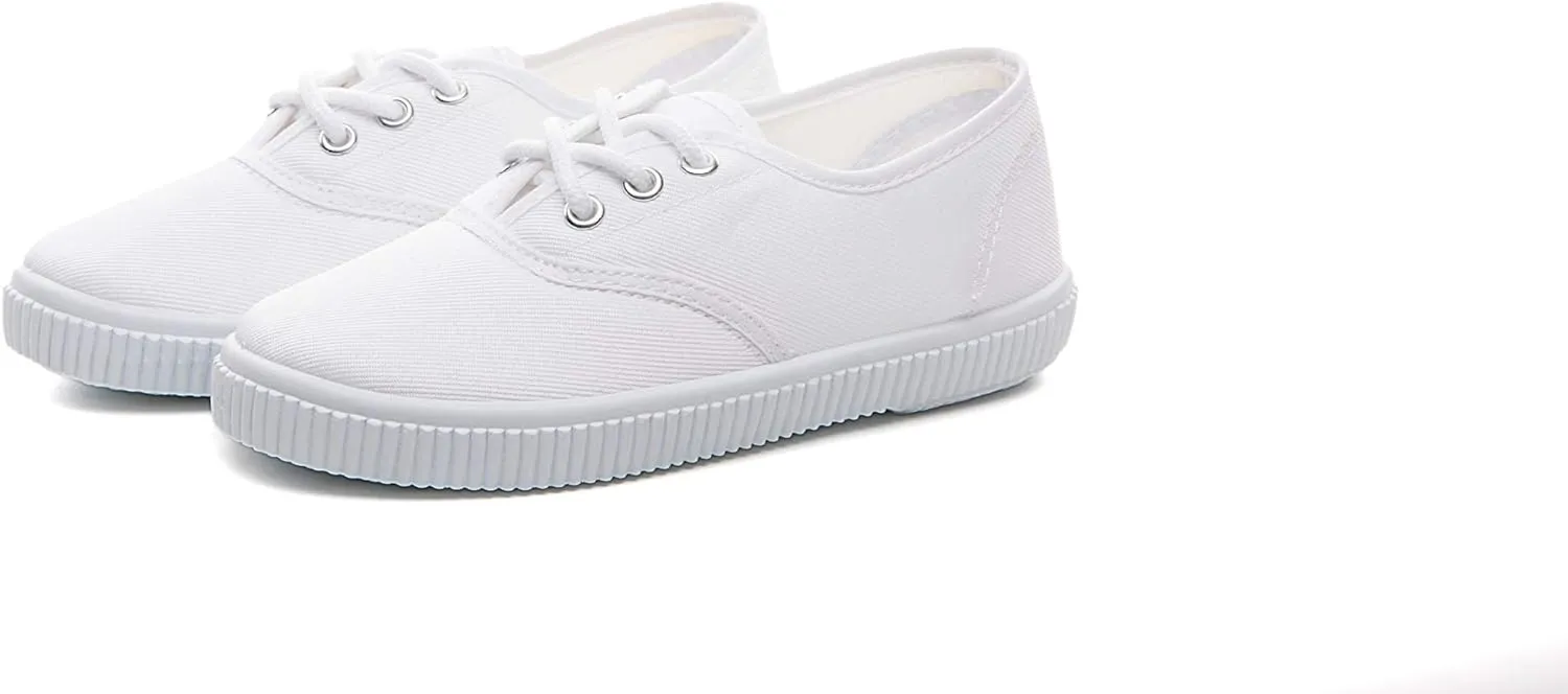 JGKDTX Boy's Girl's Lace up Sneakers Unisex White Canvas Shoes(Toddler/Little Kid)