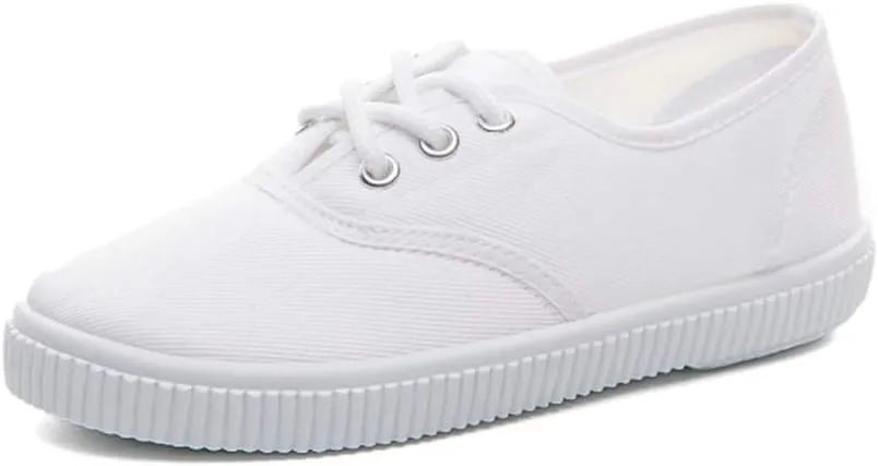 JGKDTX Boy's Girl's Lace up Sneakers Unisex White Canvas Shoes(Toddler/Little Kid)