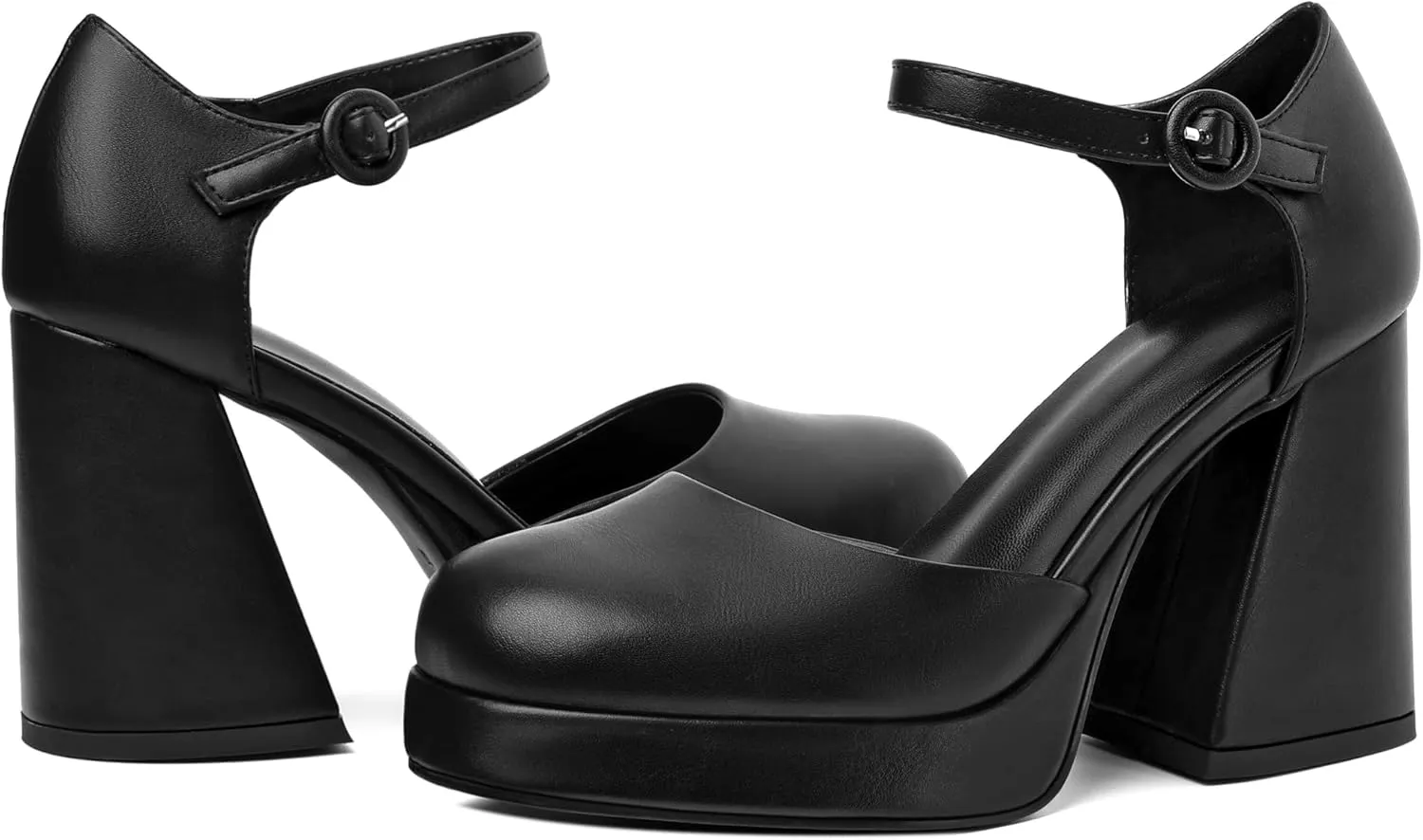 Joseywade Platform Mary Janes Women Chunky Block Heel Pumps Closed Round Toe 4 Inch Ankle Strap High Heel Shoes