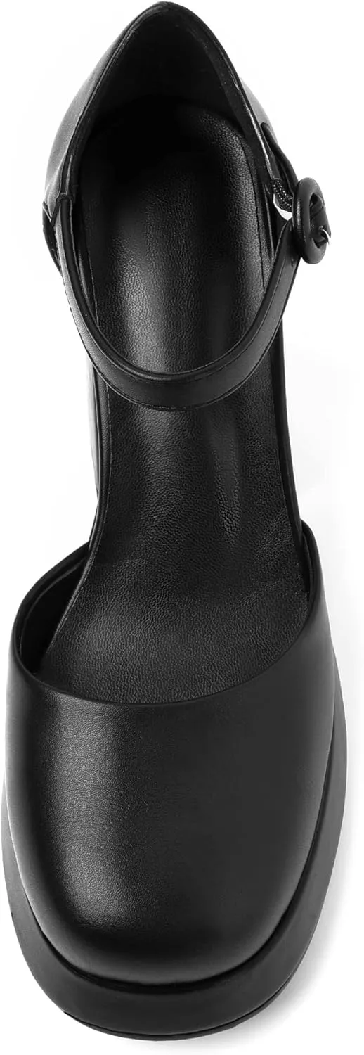 Joseywade Platform Mary Janes Women Chunky Block Heel Pumps Closed Round Toe 4 Inch Ankle Strap High Heel Shoes