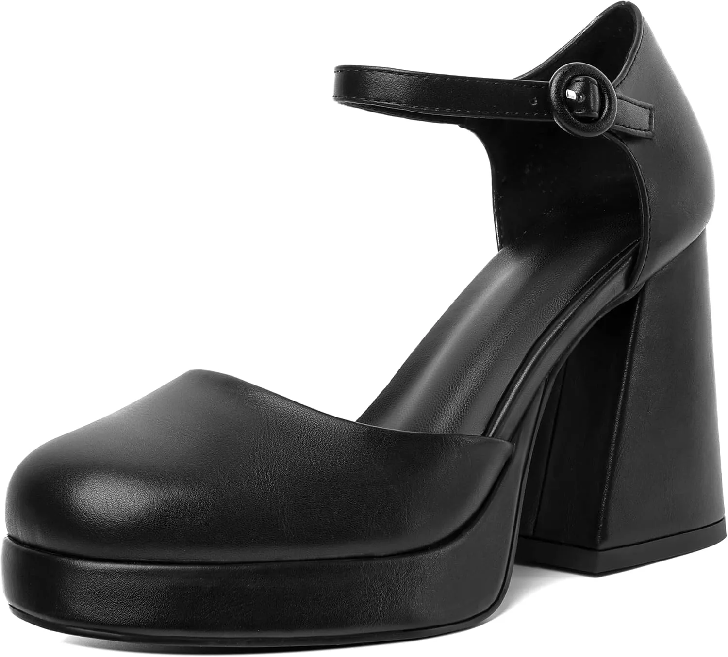 Joseywade Platform Mary Janes Women Chunky Block Heel Pumps Closed Round Toe 4 Inch Ankle Strap High Heel Shoes