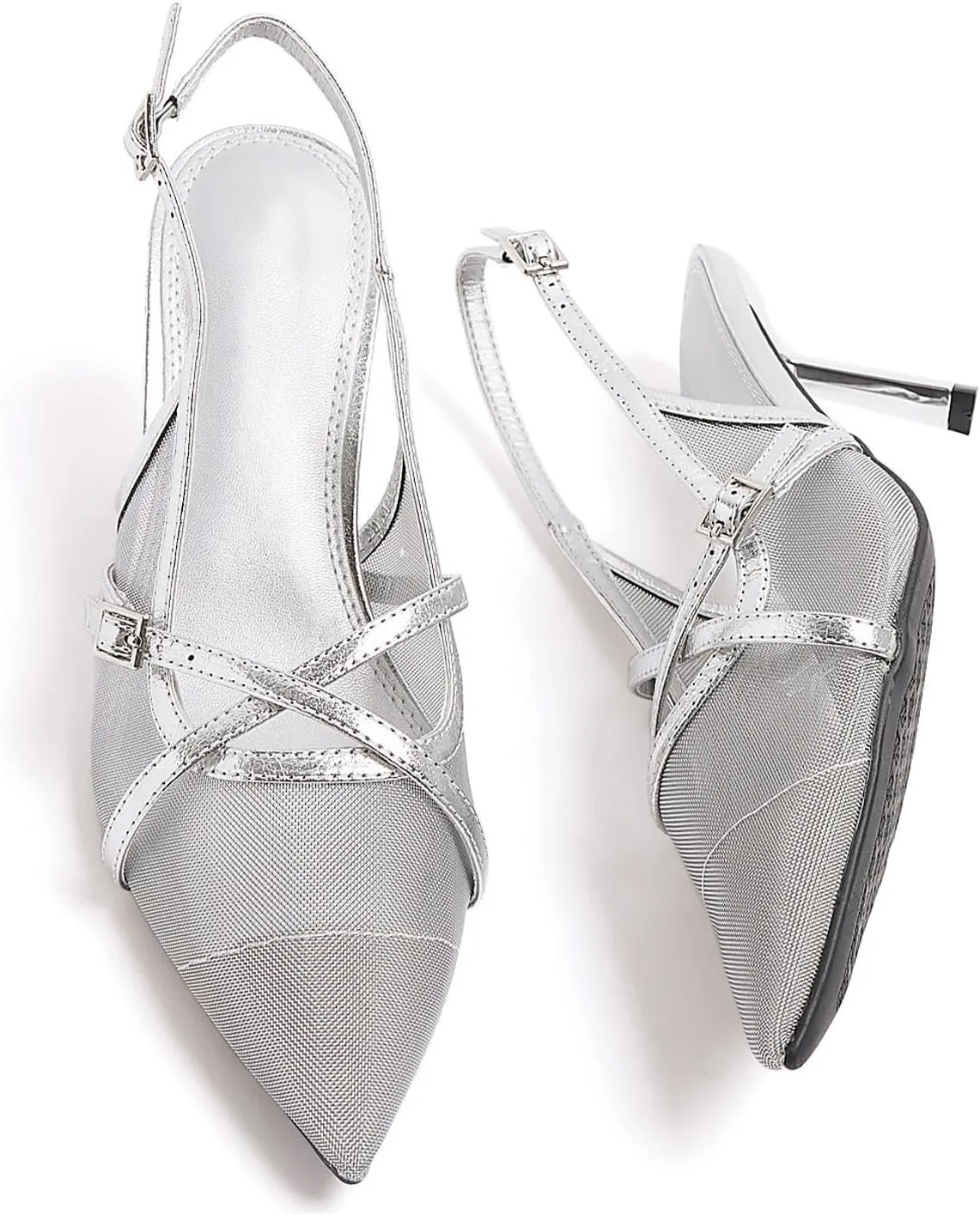 KaroNairy Kitten Heels for Women Pointed Toe Slingback Heels Closed Toe Wedding Dress Pumps with Buckles