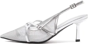 KaroNairy Kitten Heels for Women Pointed Toe Slingback Heels Closed Toe Wedding Dress Pumps with Buckles