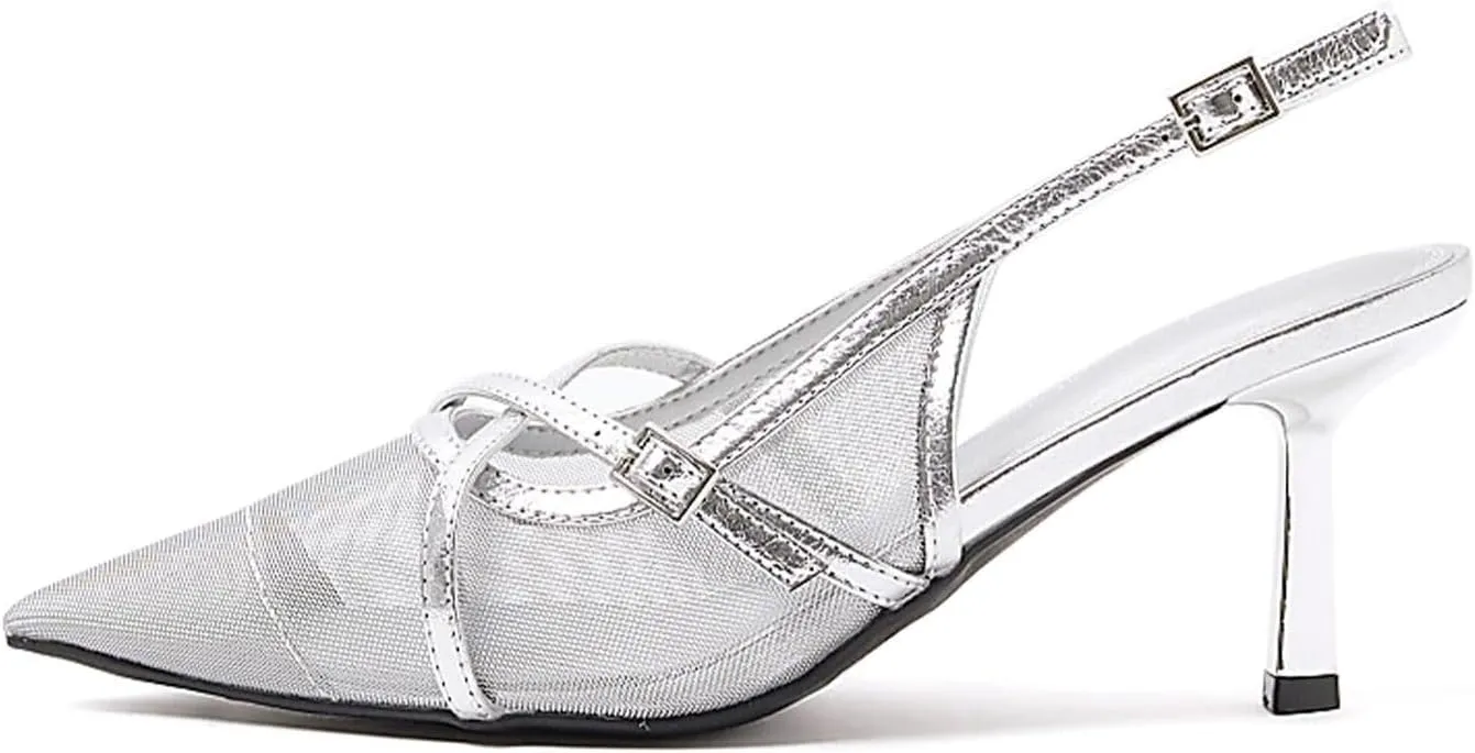 KaroNairy Kitten Heels for Women Pointed Toe Slingback Heels Closed Toe Wedding Dress Pumps with Buckles