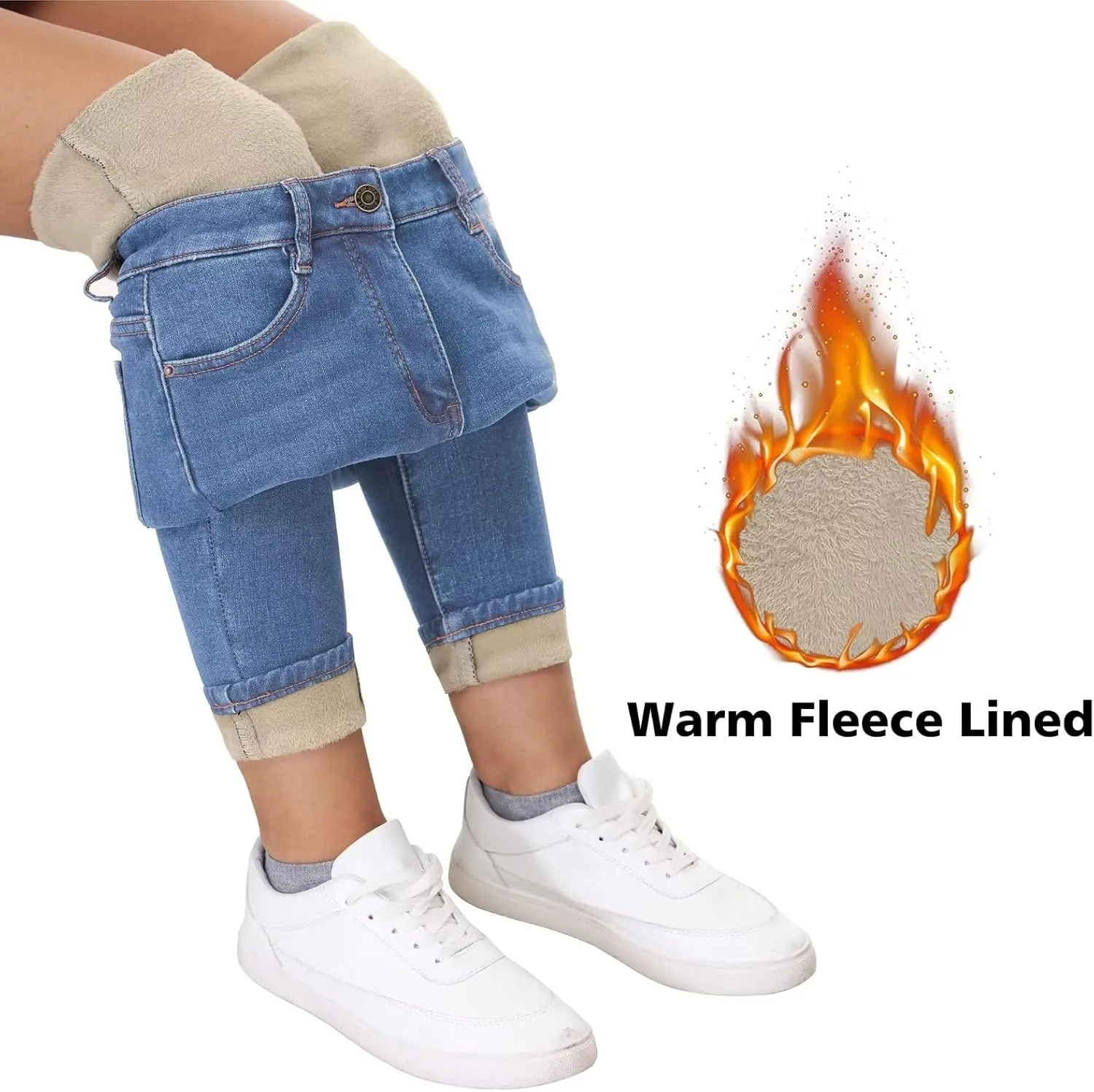 KDF Women's Brown Fleece Lined Winter Jeans
