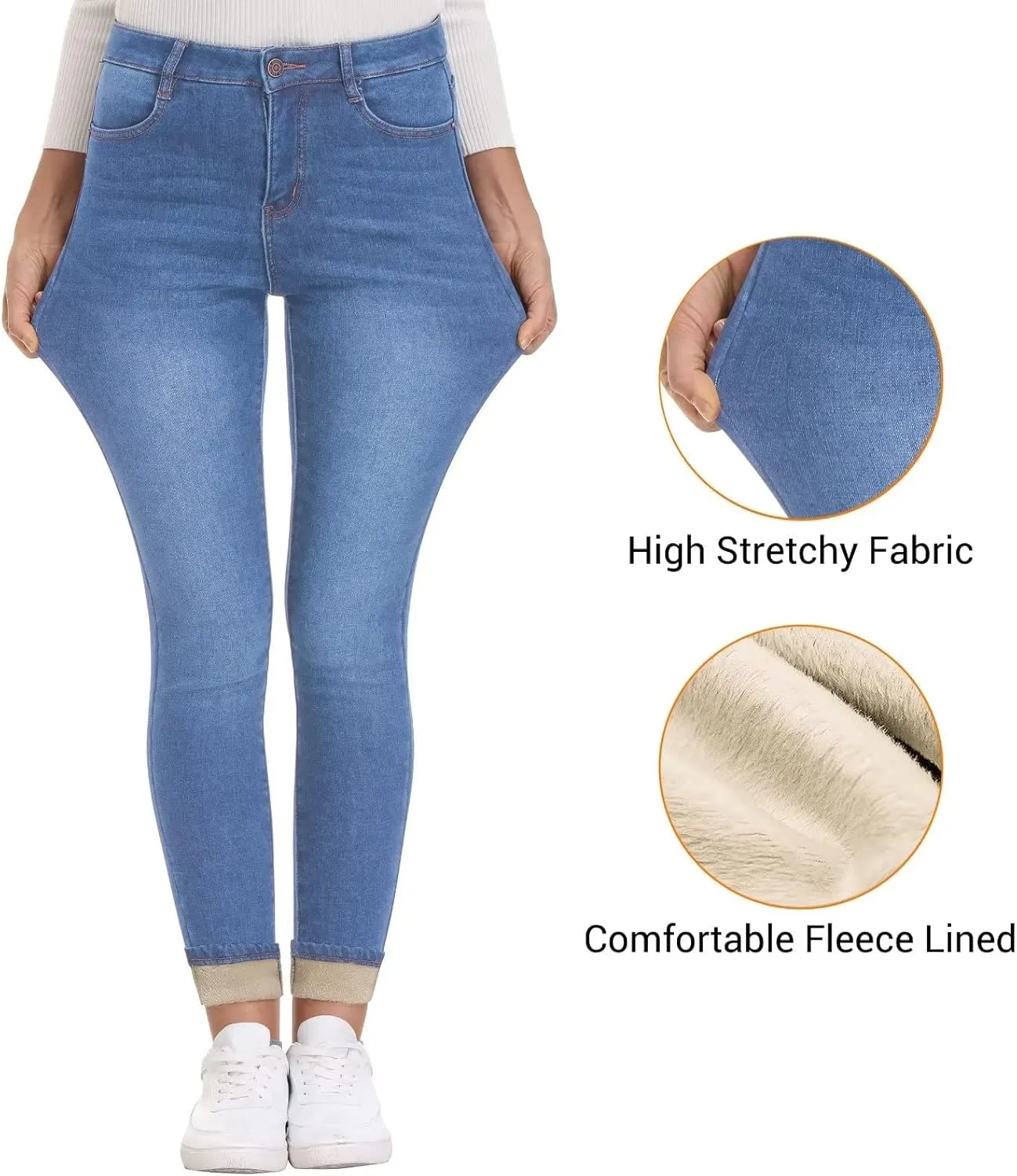 KDF Women's Brown Fleece Lined Winter Jeans