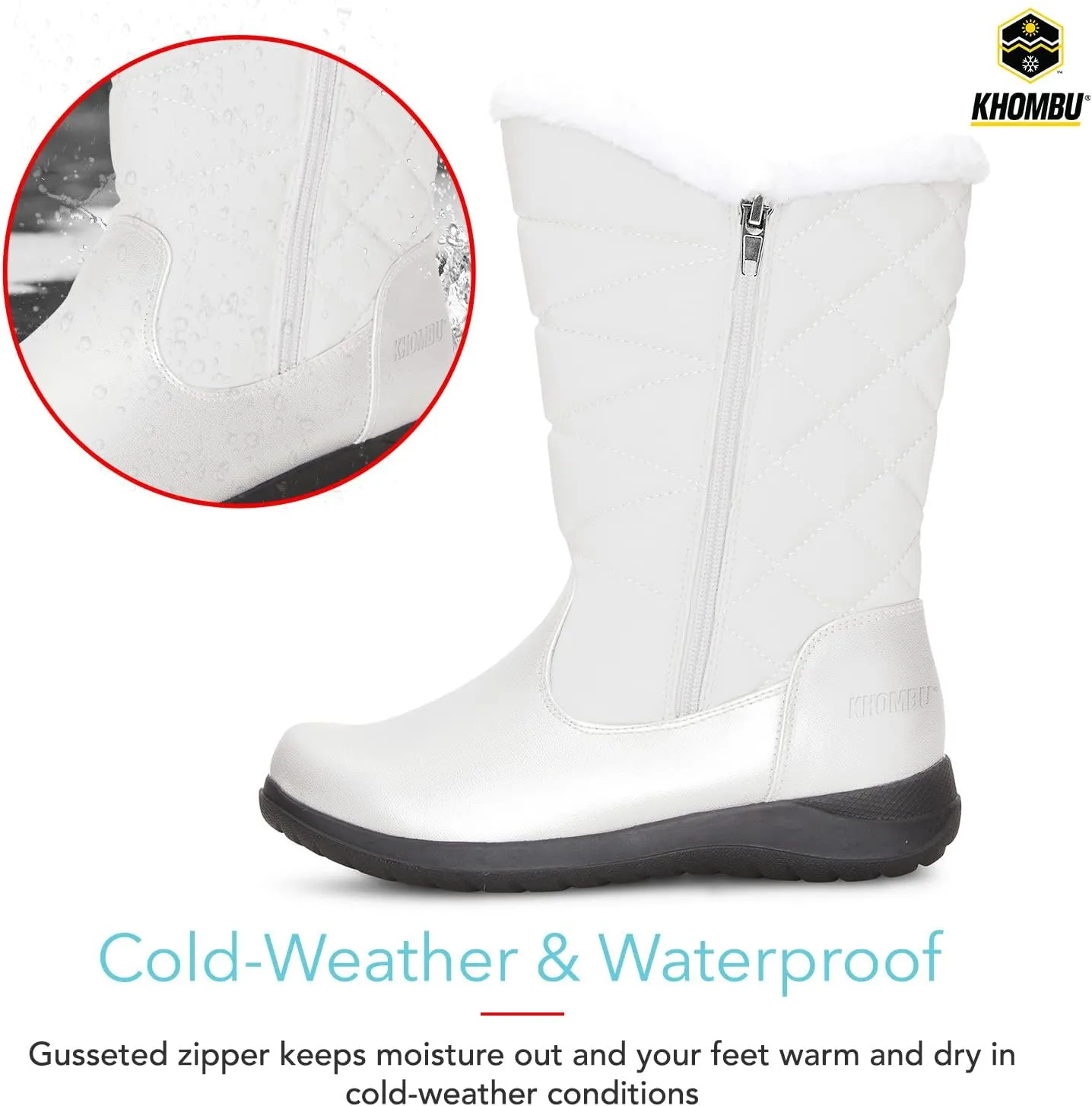 Khombu Women's Carly Winter Boots Warm Faux Fur-Lined Tall Mid-Calf Height with Dual Zippers