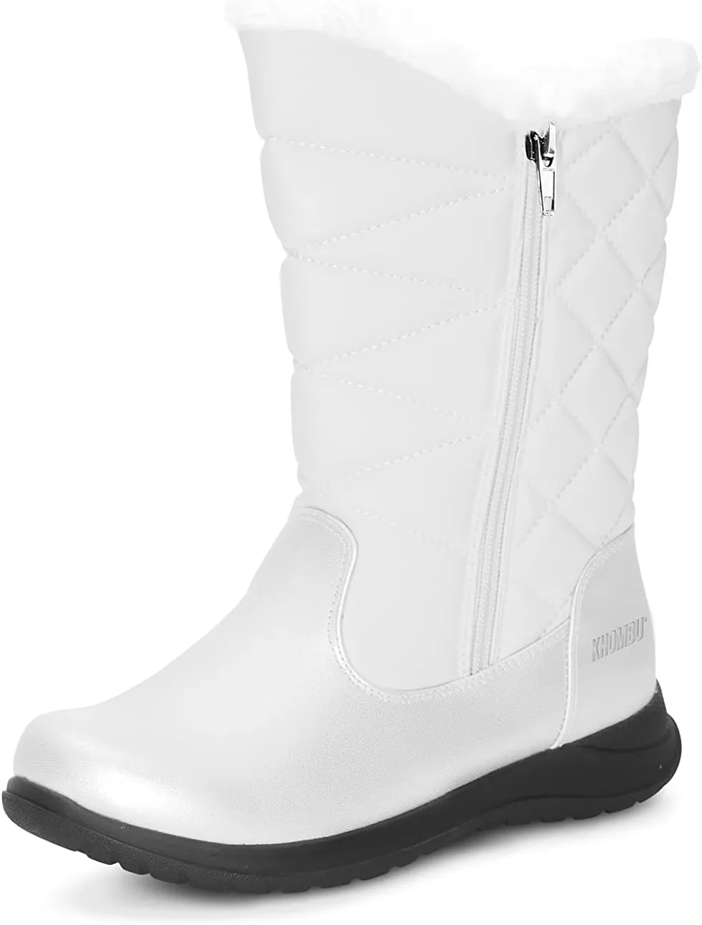 Khombu Women's Carly Winter Boots Warm Faux Fur-Lined Tall Mid-Calf Height with Dual Zippers