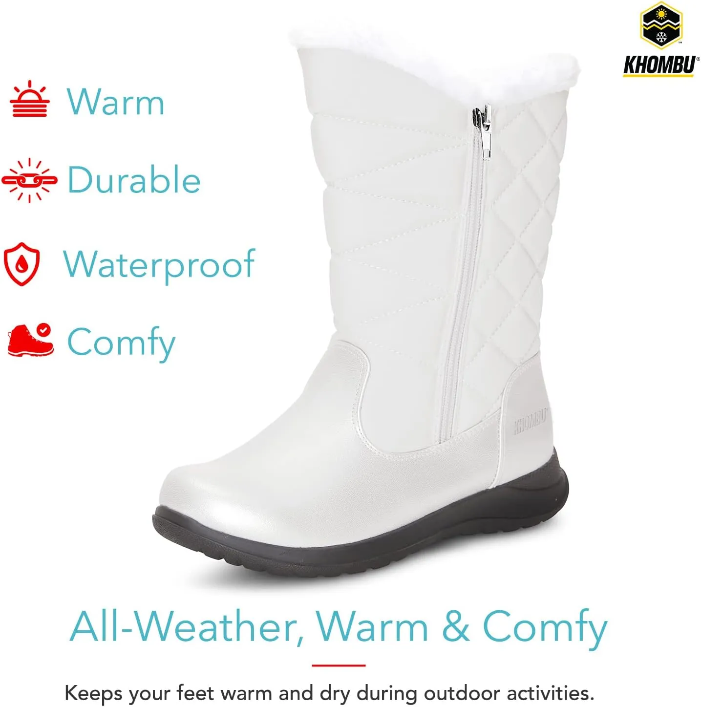 Khombu Women's Carly Winter Boots Warm Faux Fur-Lined Tall Mid-Calf Height with Dual Zippers