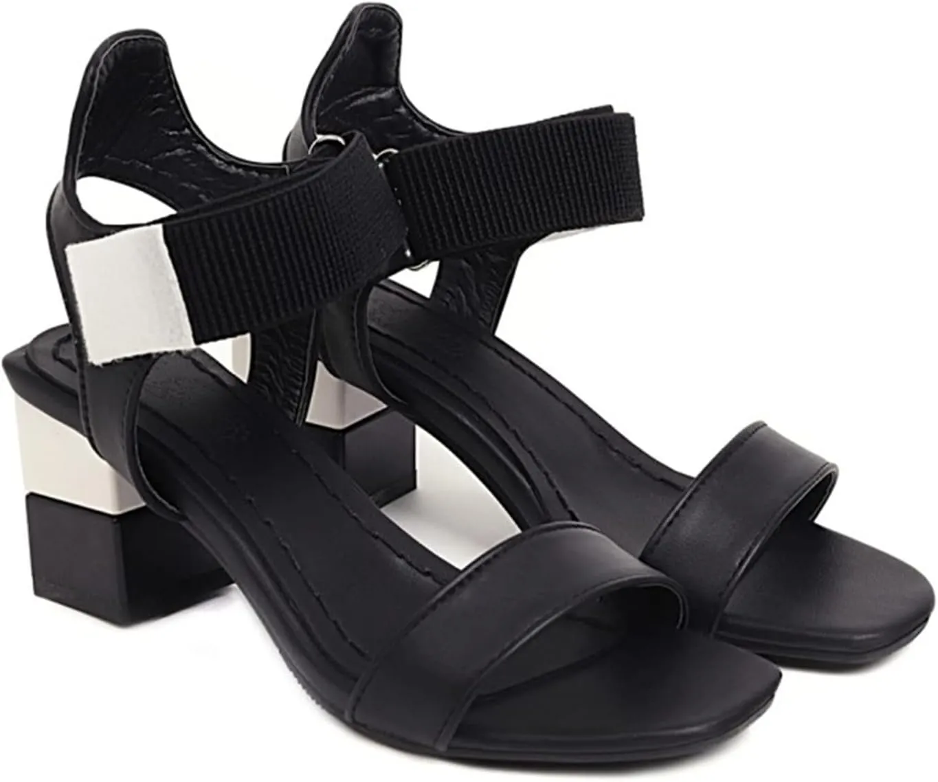 Ladies Fashion Blocking Leather Open Toe Hook Loop Thick High Heeled Sandals Thong Sandals for Women Sling Back Shoes