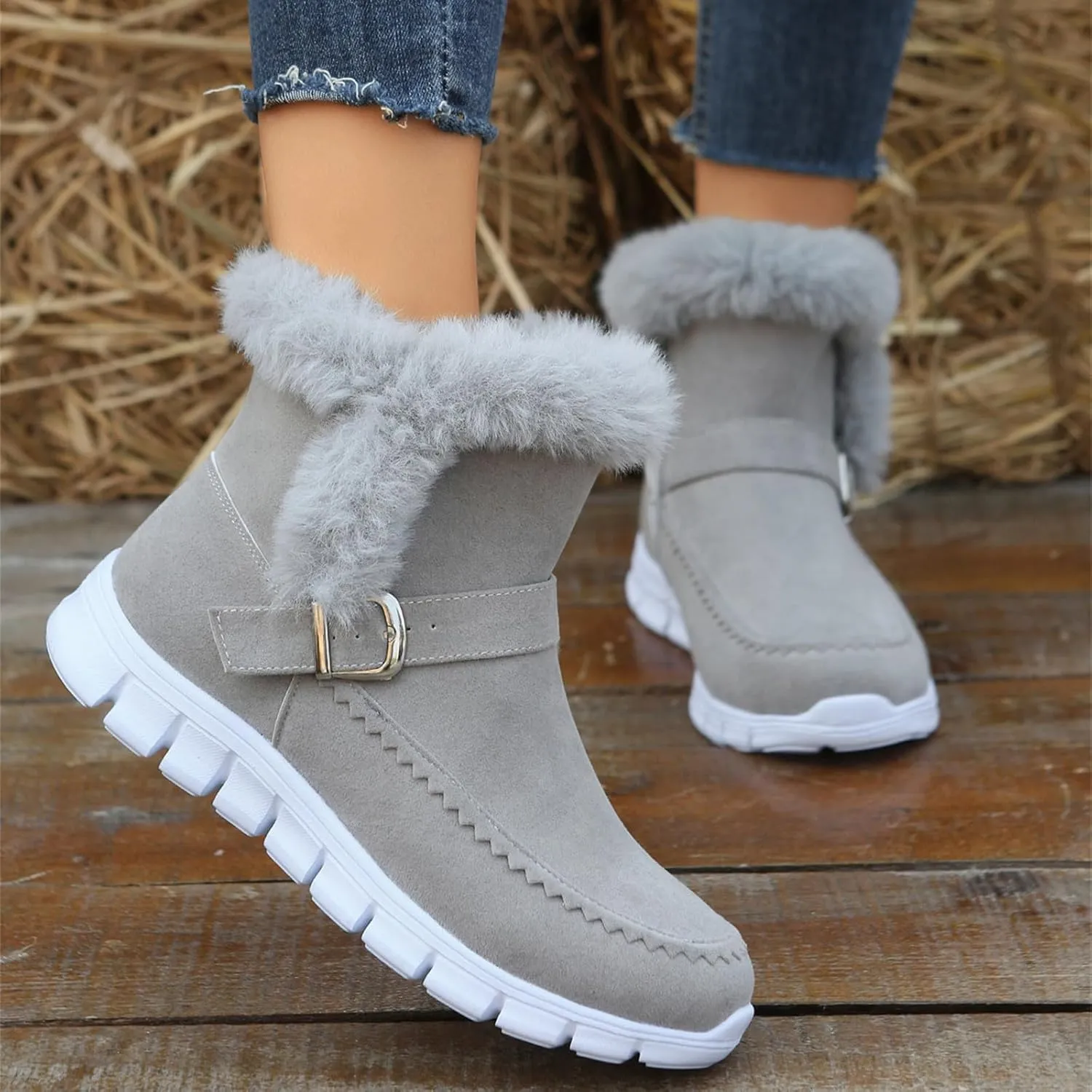Ladmiple Booties For Women 2024 Casual Slip-on Warm Loafers Shoes Fur-Lined Comfortable Lightweight Winter Snow Ankle Boots