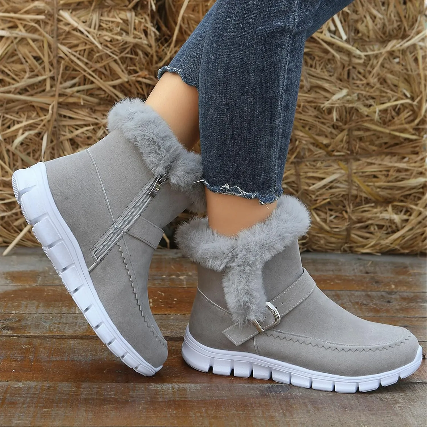Ladmiple Booties For Women 2024 Casual Slip-on Warm Loafers Shoes Fur-Lined Comfortable Lightweight Winter Snow Ankle Boots