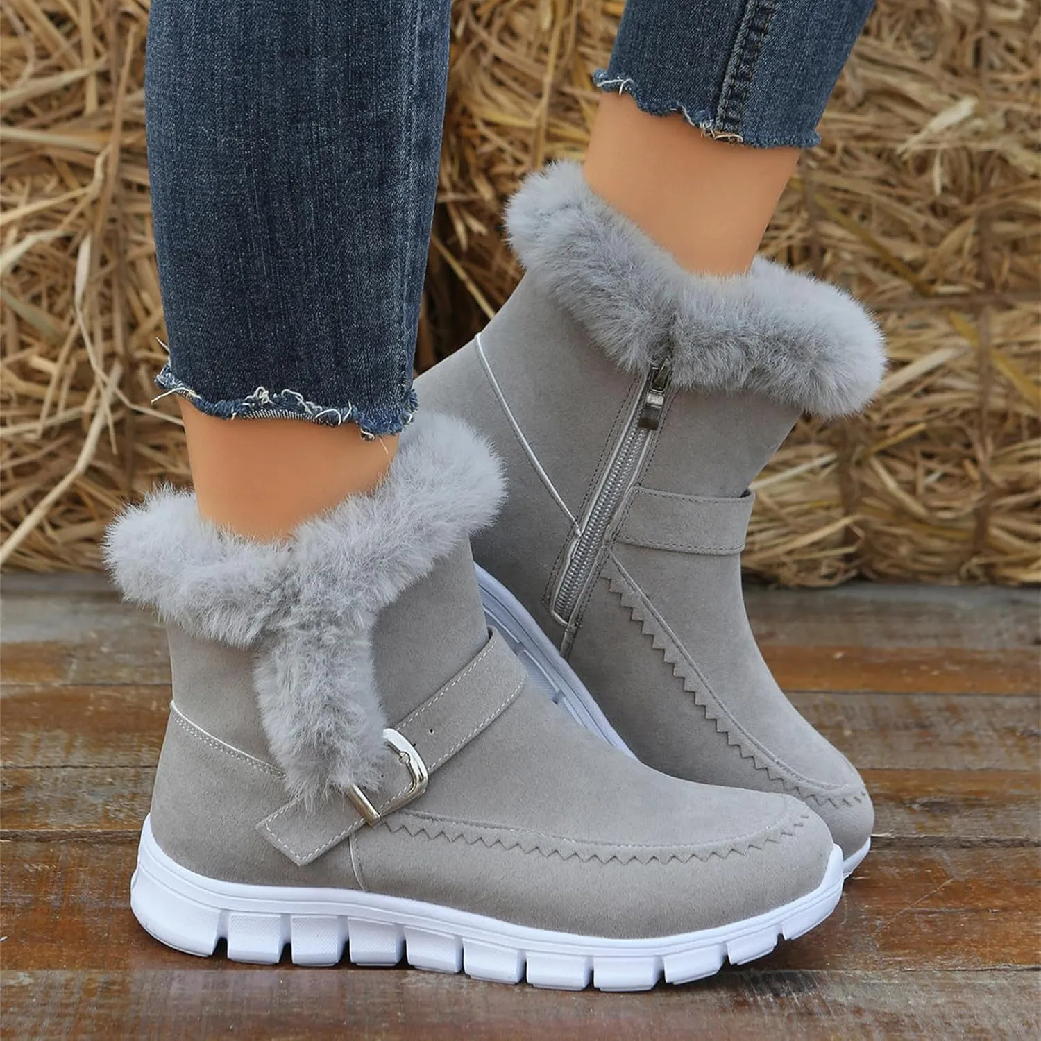 Ladmiple Booties For Women 2024 Casual Slip-on Warm Loafers Shoes Fur-Lined Comfortable Lightweight Winter Snow Ankle Boots