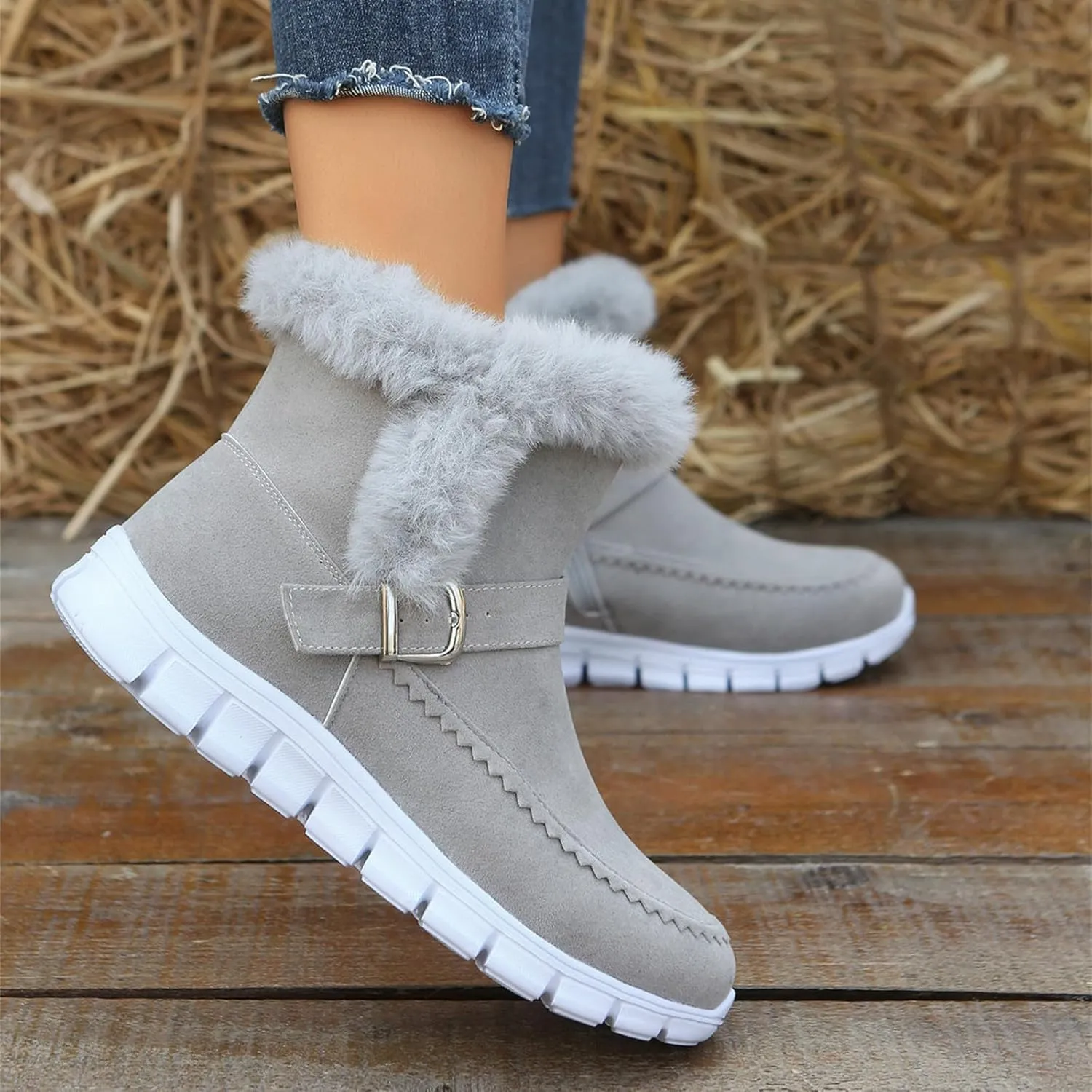 Ladmiple Booties For Women 2024 Casual Slip-on Warm Loafers Shoes Fur-Lined Comfortable Lightweight Winter Snow Ankle Boots