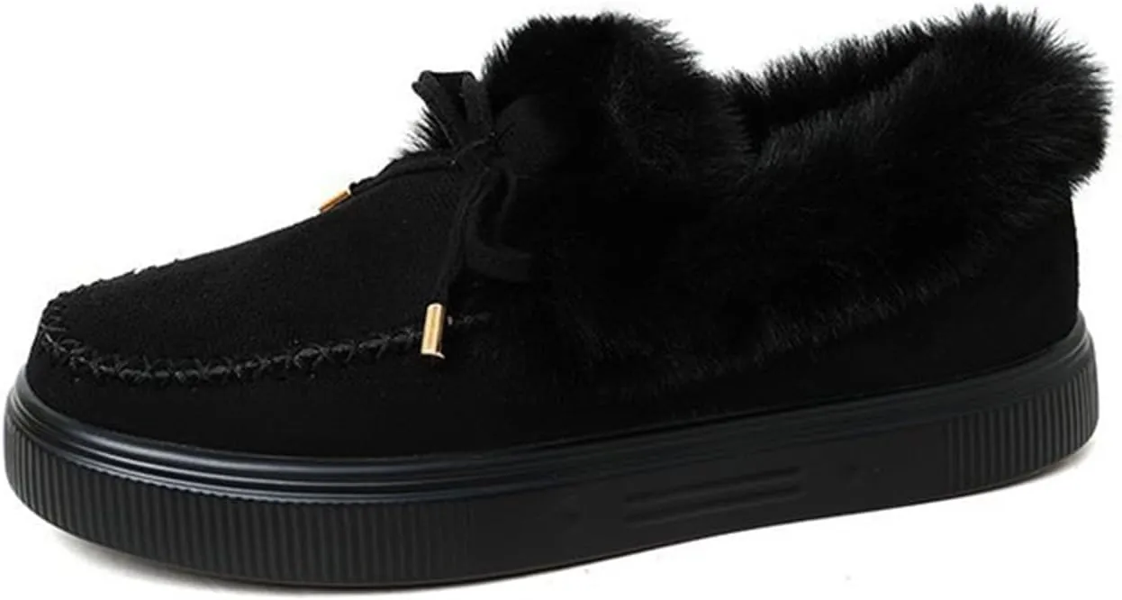 Ladmiple Boots For Women Ankle Booties Winter Slip On Warm Snow Booties Fashion Fur Lined Outdoor Comfortable Walking Shoes