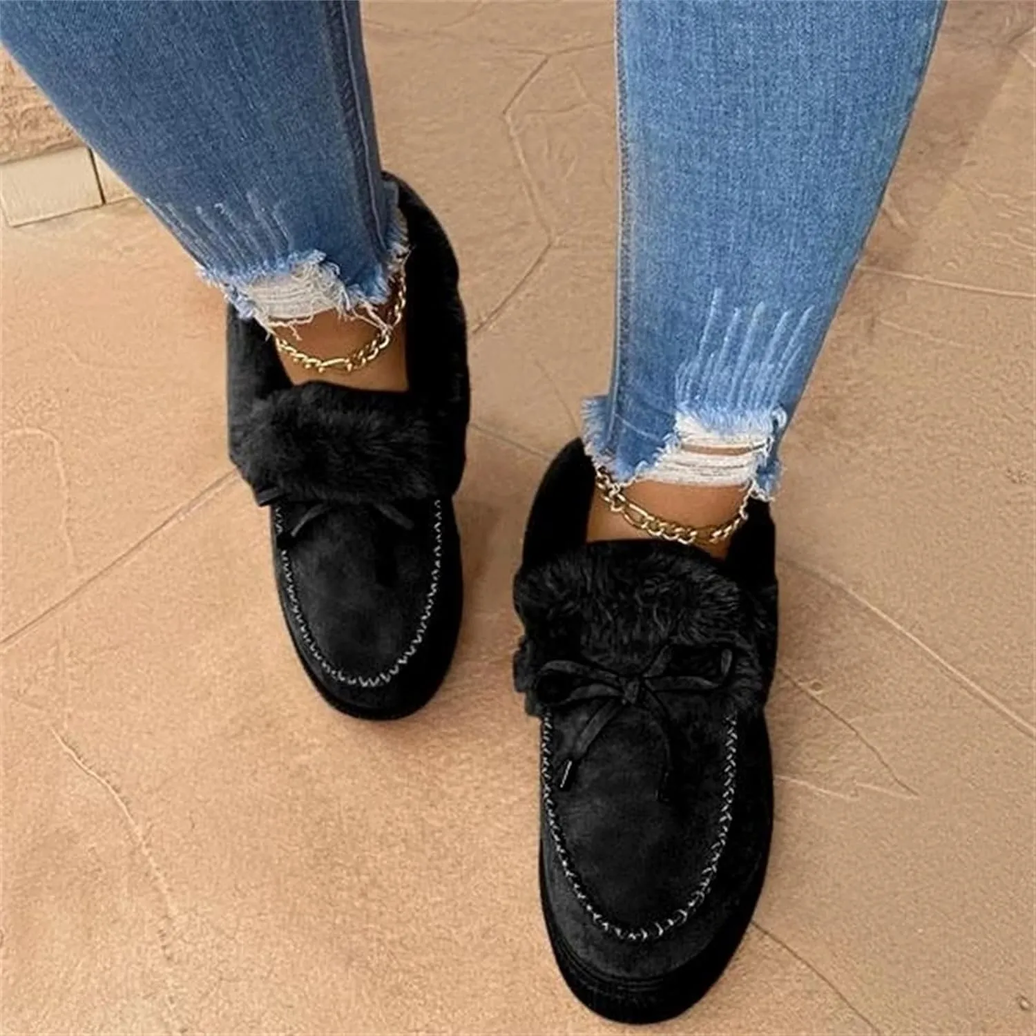 Ladmiple Boots For Women Ankle Booties Winter Snow Boots Slip on Fur Lined Cold Weather Warm Comfortable Loafers Shoes 2024