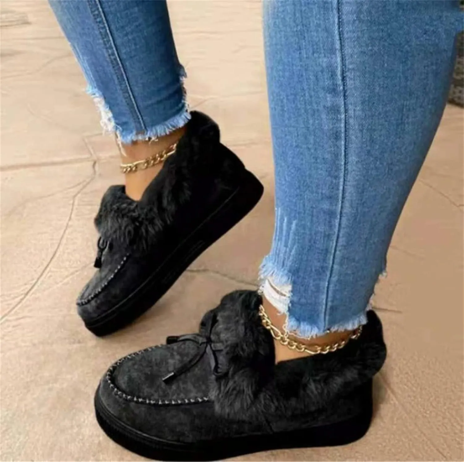 Ladmiple Boots For Women Ankle Booties Winter Snow Boots Slip on Fur Lined Cold Weather Warm Comfortable Loafers Shoes 2024
