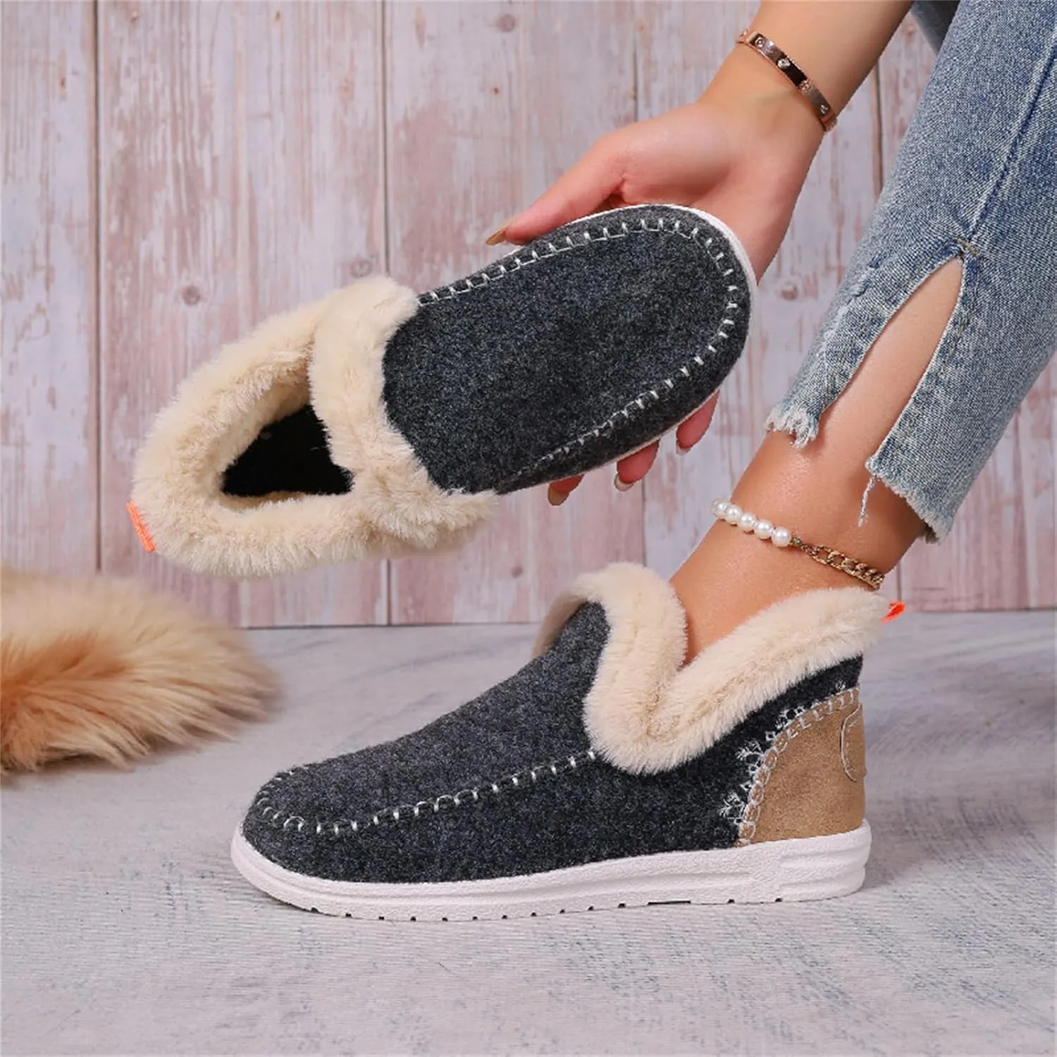 Ladmiple Boots For Women Ankle Booties Winter Snow Boots Warm Slip On Outdoor Fur Lined Comfortable Fashion Loafers Shoes