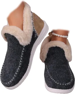 Ladmiple Boots For Women Ankle Booties Winter Snow Boots Warm Slip On Outdoor Fur Lined Comfortable Fashion Loafers Shoes