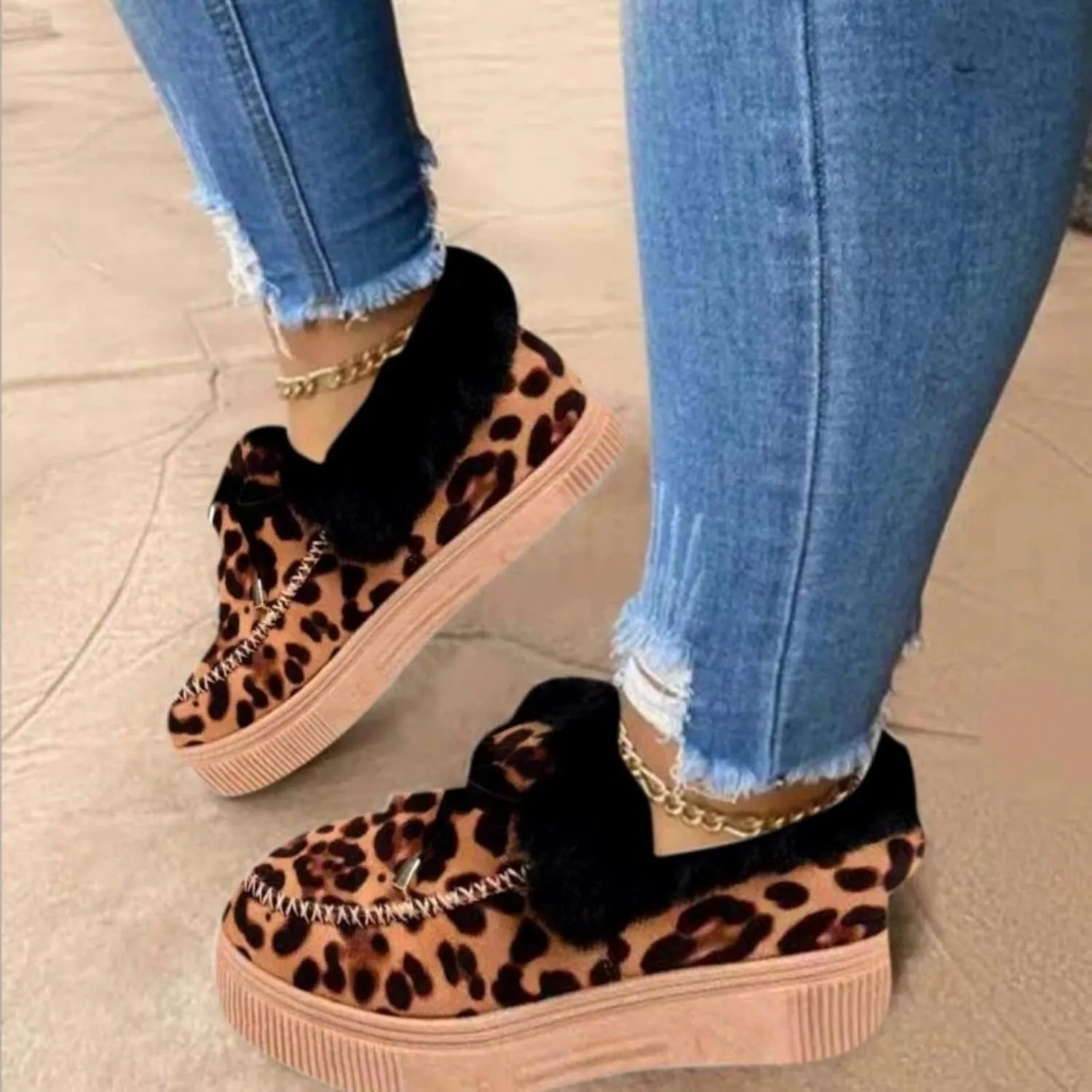 Ladmiple Boots For Women Ankle Booties Winter Warm Fur Lined Snow Short Booties Slip On Comfortable Fashion Loafers Shoes