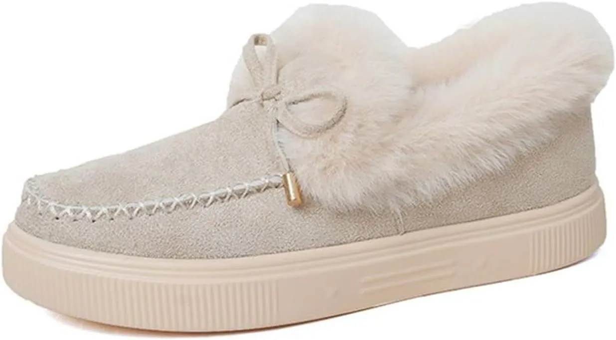 Ladmiple Boots for Women Ankle Booties with Fur Warm Winter Snow Short Booties Fashion Comfortable Slip On Walking Shoes