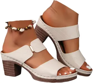 Ladmiple Chunky Heels For Women Backless Low Heels Classic Open Toe Ankle Strap Block Heel Party Wedding Dress Pumps Shoes