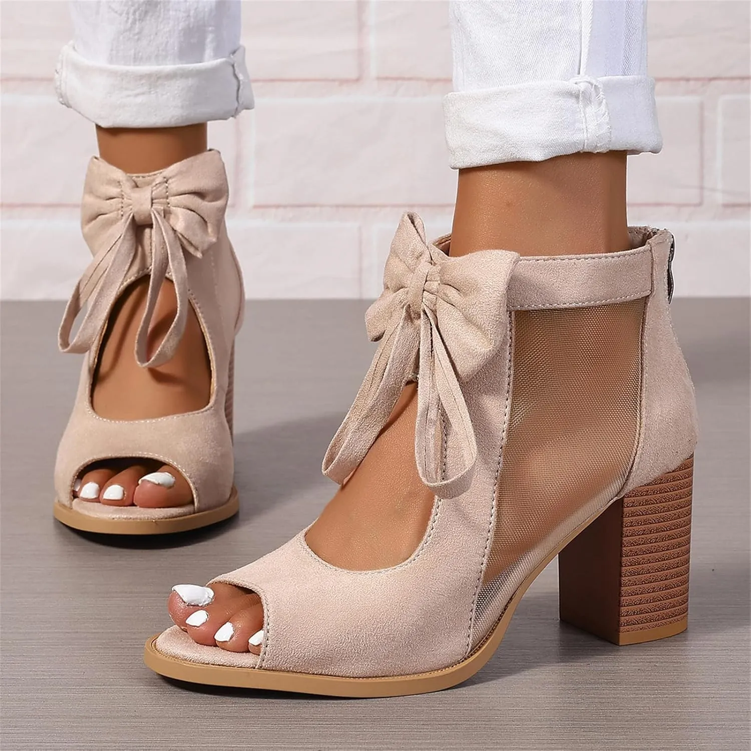 Ladmiple Chunky Heels For Women Dressy Block Heels Open Toe Ankle Strap Heeled Sandals Comfortable Party Wedding Pumps Shoes