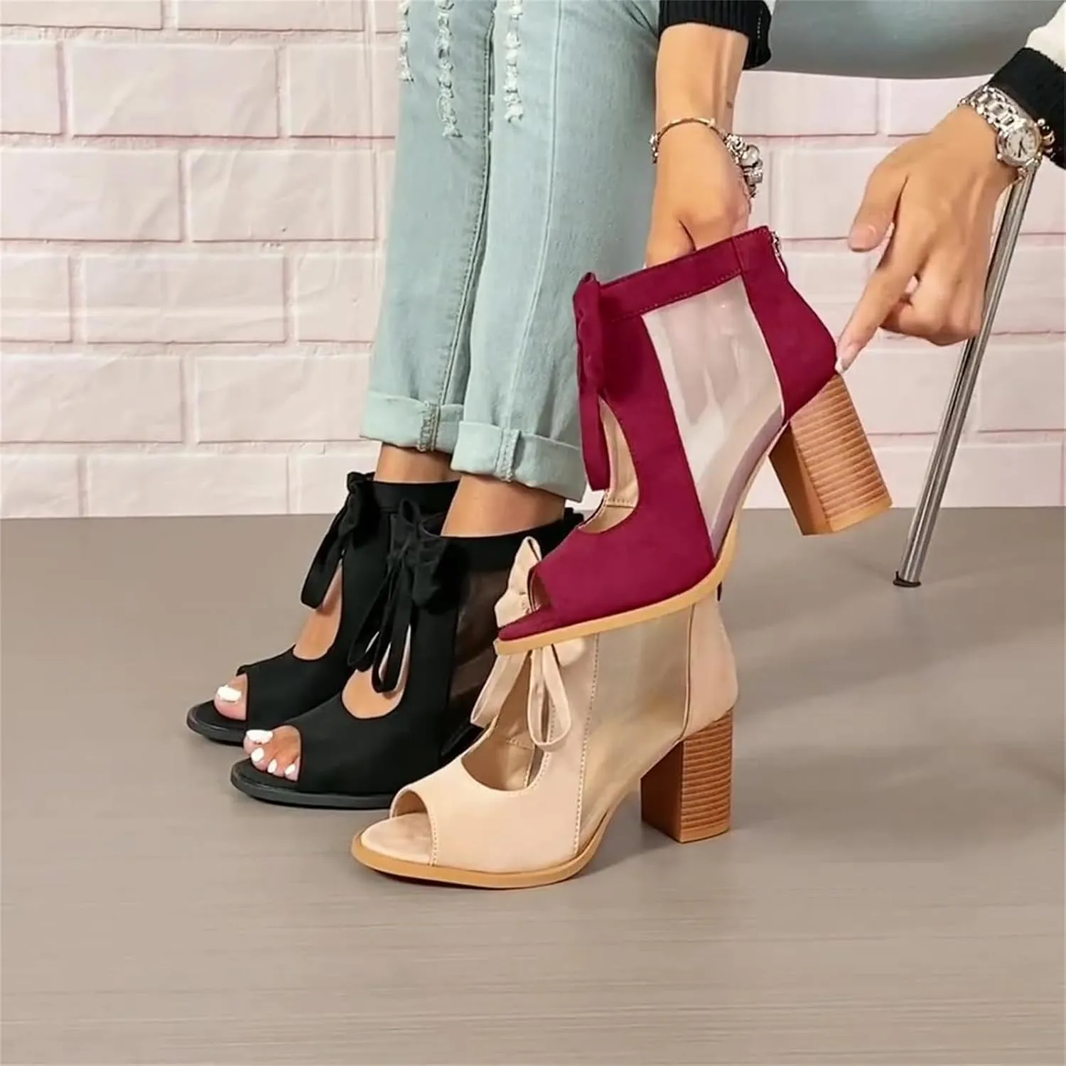 Ladmiple Chunky Heels For Women Dressy Block Heels Open Toe Ankle Strap Heeled Sandals Comfortable Party Wedding Pumps Shoes