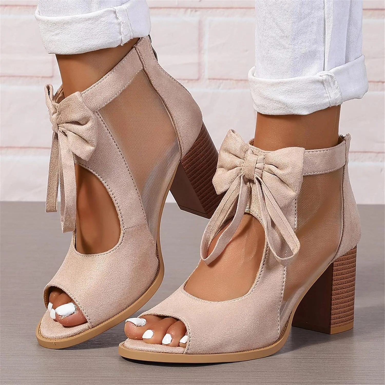 Ladmiple Chunky Heels For Women Dressy Block Heels Open Toe Ankle Strap Heeled Sandals Comfortable Party Wedding Pumps Shoes