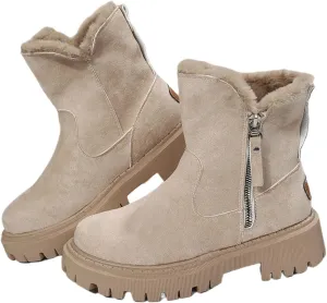 Ladmiple Snow Boots For Women Cute Tall Mid Calf Winter Warm Shoes Slip On Outdoor Fur Lined Fashion Casual Ankle Booties