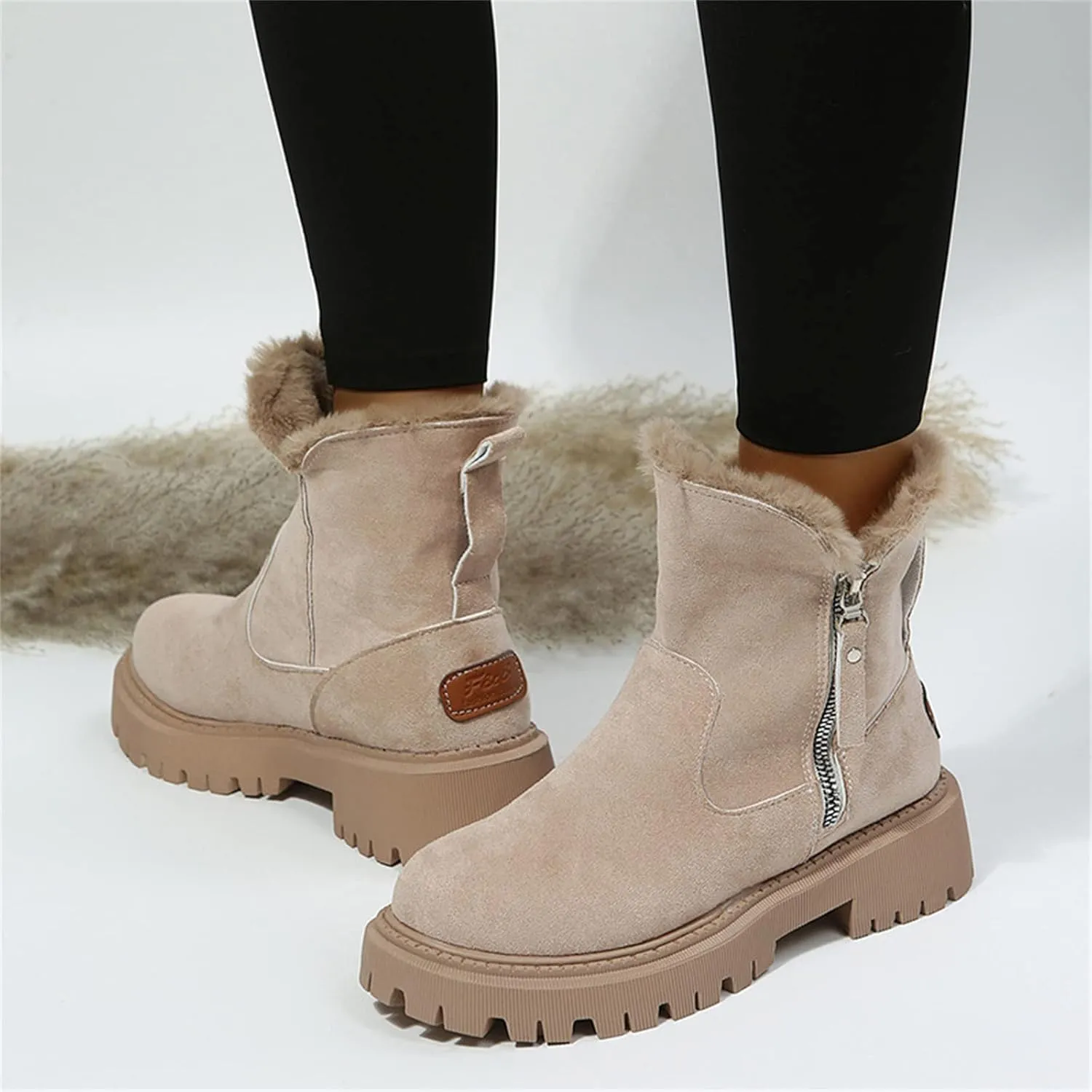 Ladmiple Snow Boots For Women Cute Tall Mid Calf Winter Warm Shoes Slip On Outdoor Fur Lined Fashion Casual Ankle Booties