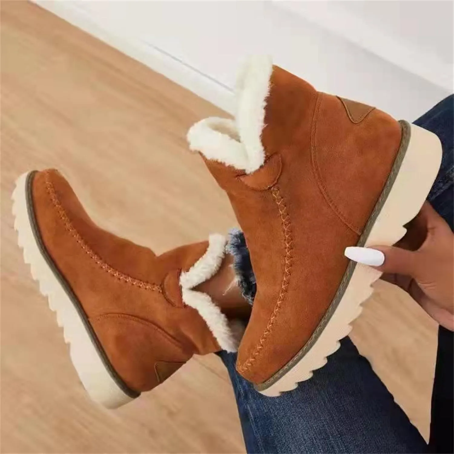 Ladmiple Snow Boots For Women Slip On Winter Boots Warm Comfortable Outdoor Fur Lined Ankle Booties Thickening Walking Shoes