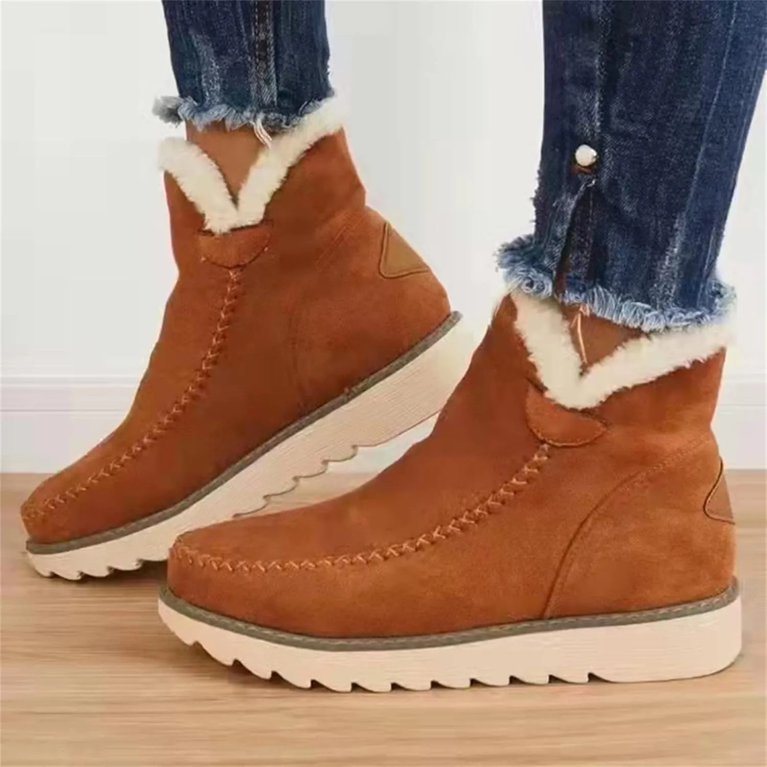 Ladmiple Snow Boots For Women Slip On Winter Boots Warm Comfortable Outdoor Fur Lined Ankle Booties Thickening Walking Shoes