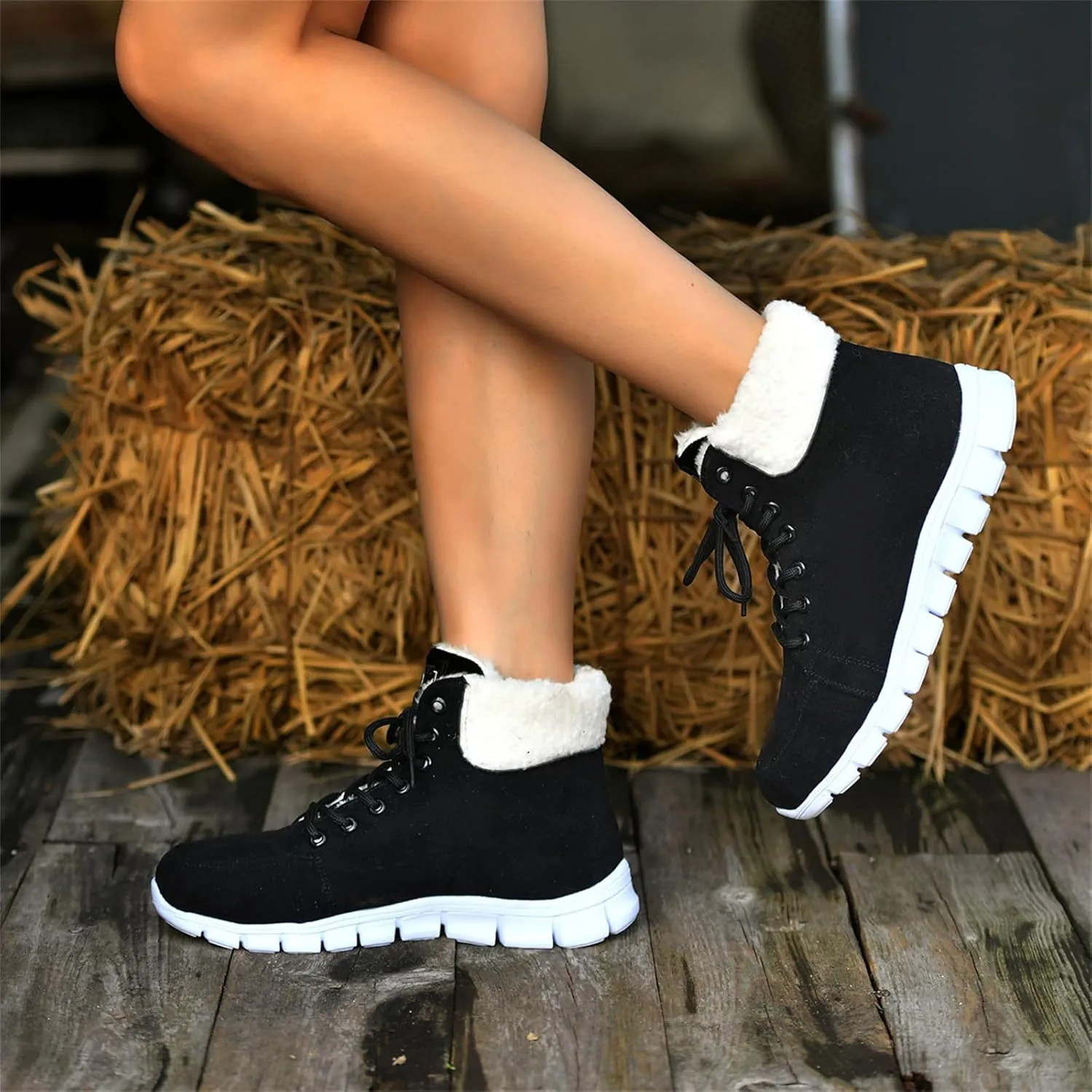 Ladmiple Snow Boots For Women Slip On Winter Warm Ankle Booties Outdoor Fur Lined Comfortable Fashion Casual Walking Shoes
