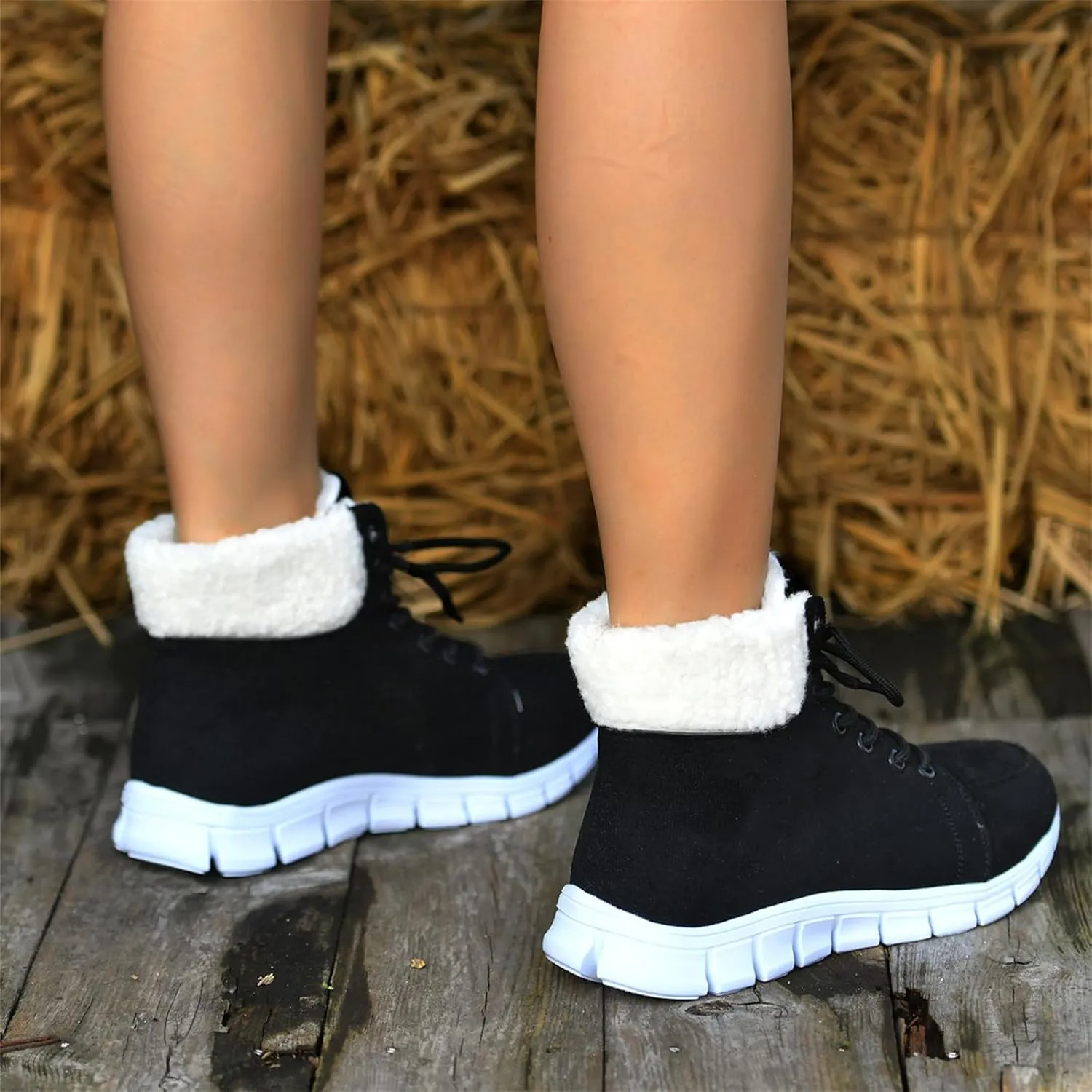 Ladmiple Snow Boots For Women Slip On Winter Warm Ankle Booties Outdoor Fur Lined Comfortable Fashion Casual Walking Shoes