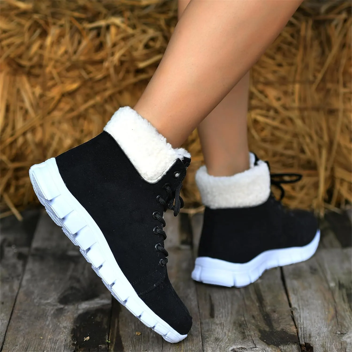 Ladmiple Snow Boots For Women Slip On Winter Warm Ankle Booties Outdoor Fur Lined Comfortable Fashion Casual Walking Shoes