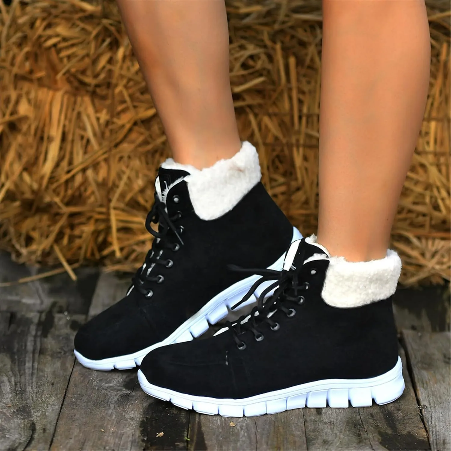 Ladmiple Snow Boots For Women Slip On Winter Warm Ankle Booties Outdoor Fur Lined Comfortable Fashion Casual Walking Shoes